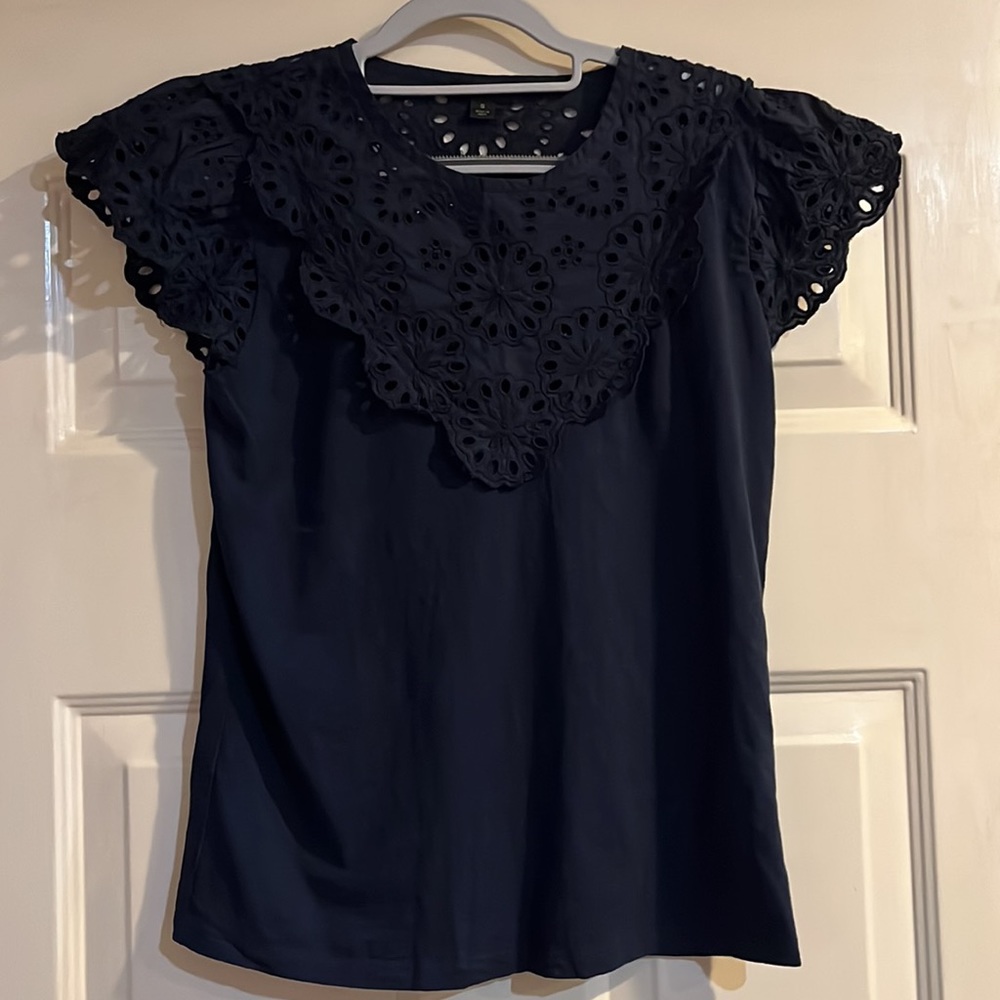 J.Crew Eyelet Navy T-Shirt - Size Small EUC